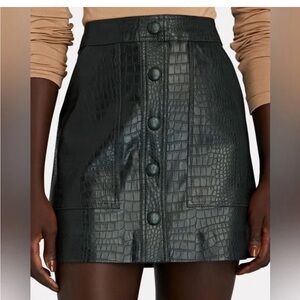 Catherine Malandrino Black Croc-embossed Faux Leather Mini Skirt
